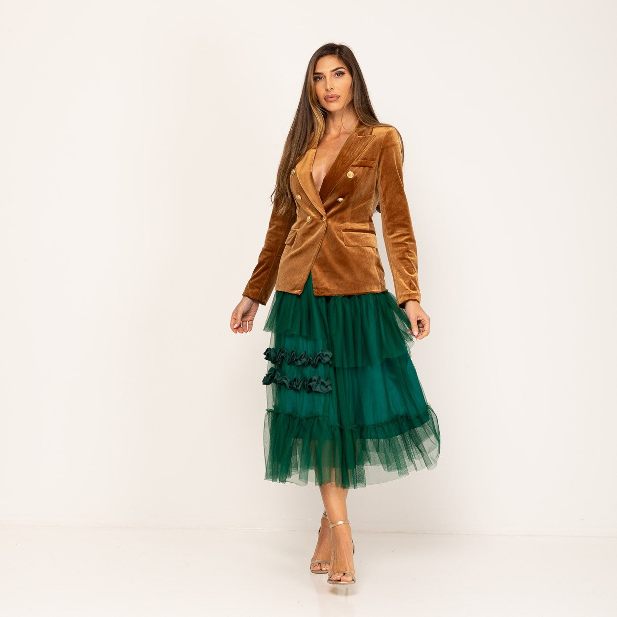 Falda midi tul verde ZARA MANGO