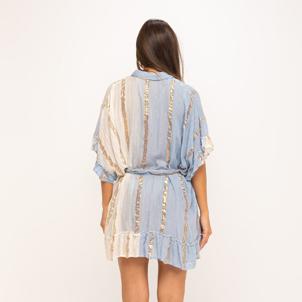 Blusón Azul Dorado estampado flores MANGO ZARA