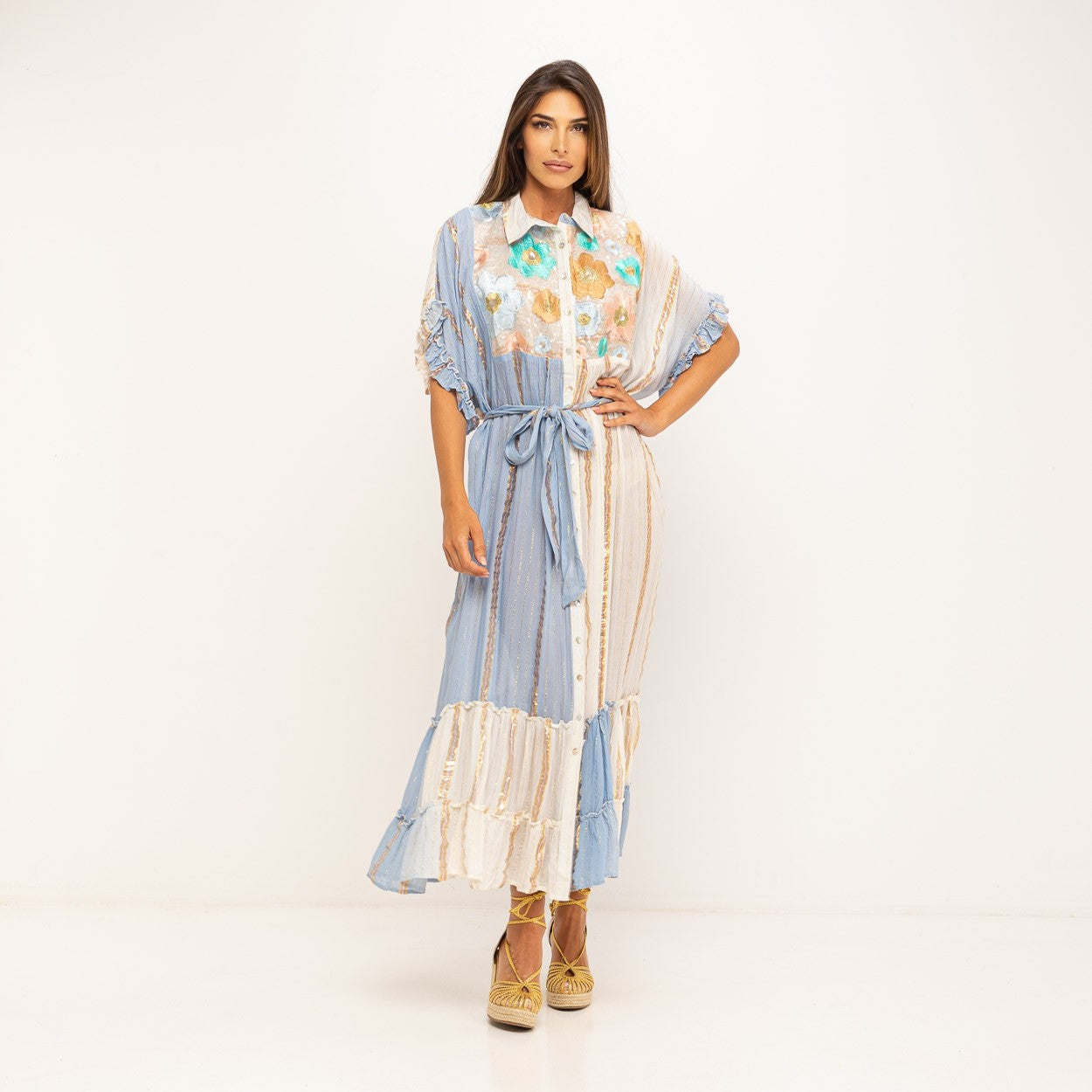 Kaftan Azul Dorado estampado lores MANGO ZARA