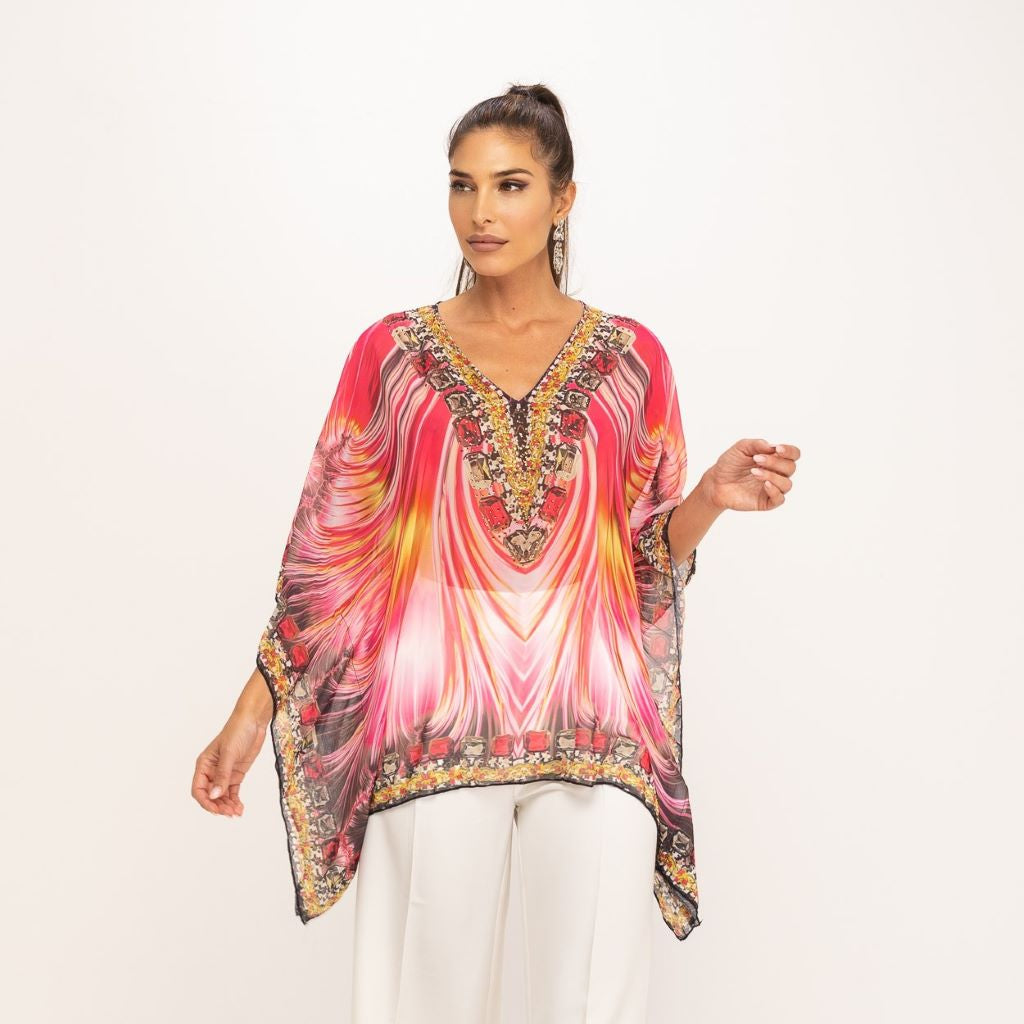 Blusa estampada con pedrería roja MANGO ZARA