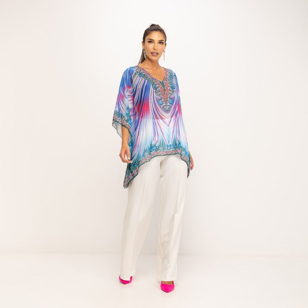 Blusa estampada con pedrería Azul MANGO ZARA