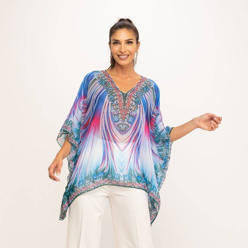 Blusa estampada con pedrería Azul MANGO ZARA
