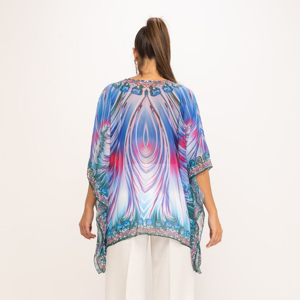 Blusa estampada con pedrería Azul MANGO ZARA