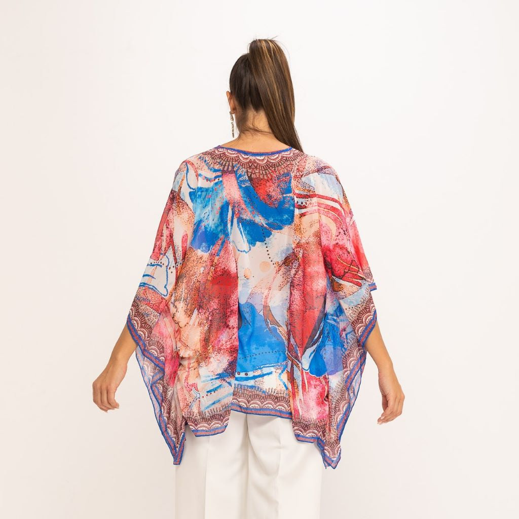 Blusa Estampada con Pedrería Roja MANGO ZARA