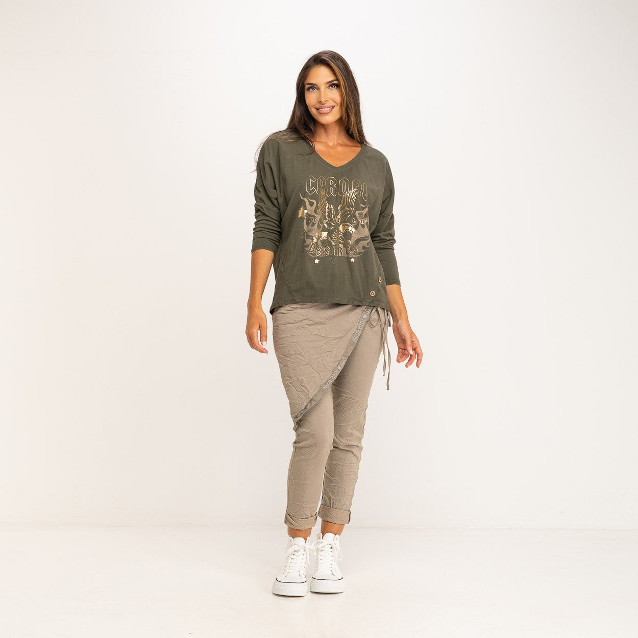 Camiseta manga larga kaki MANGO ZARA