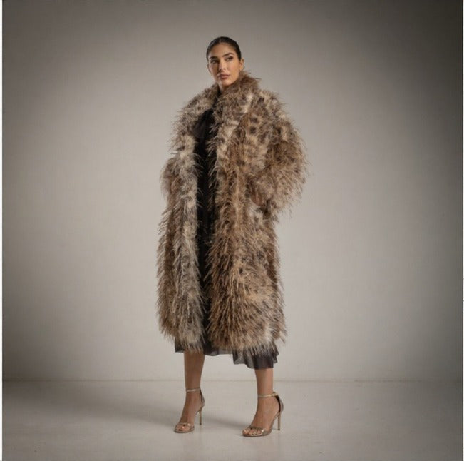 Abrigo Largo Peluche animal print Marron