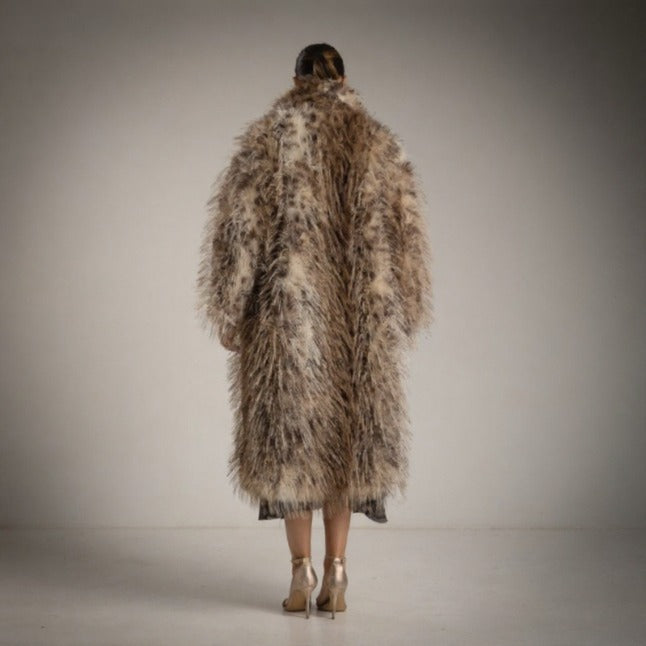 Abrigo Largo Peluche animal print Marron