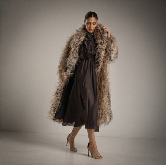 Abrigo Largo Peluche animal print Taupe