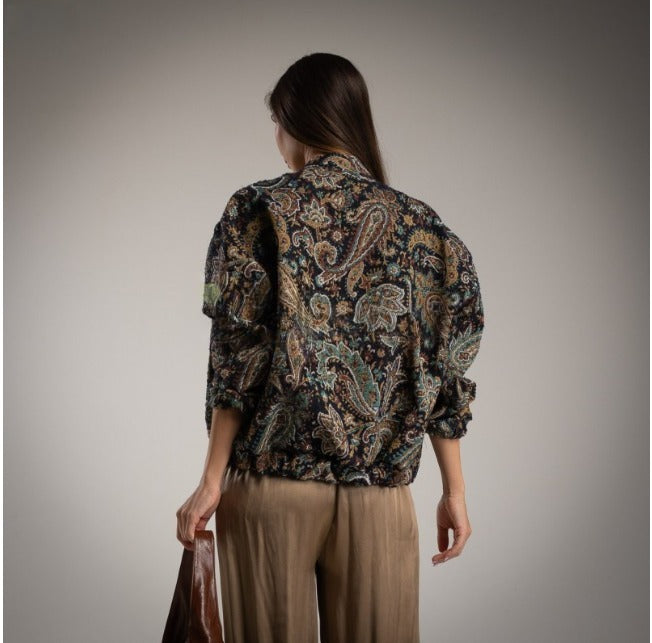 Bomber azul marino estampado paisley