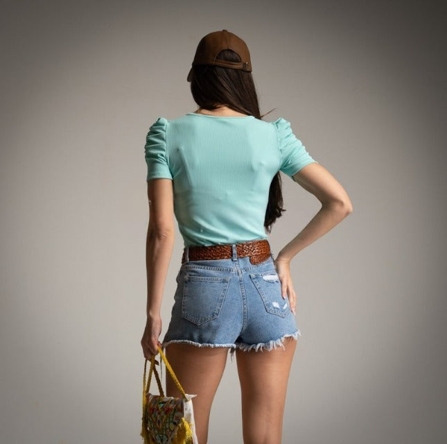 Camiseta_turquesa_manga_fruncida