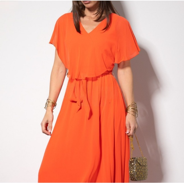 Vestido de Gasa Naranja Tallas Grandes