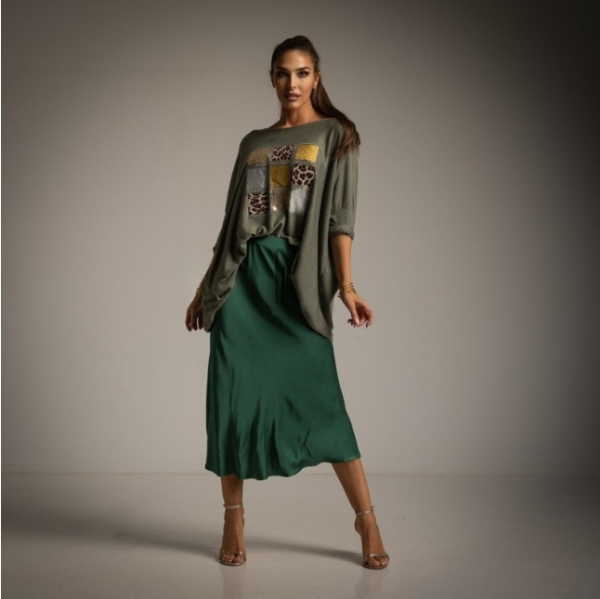 Falda Satinada Verde Esmeralda zara
