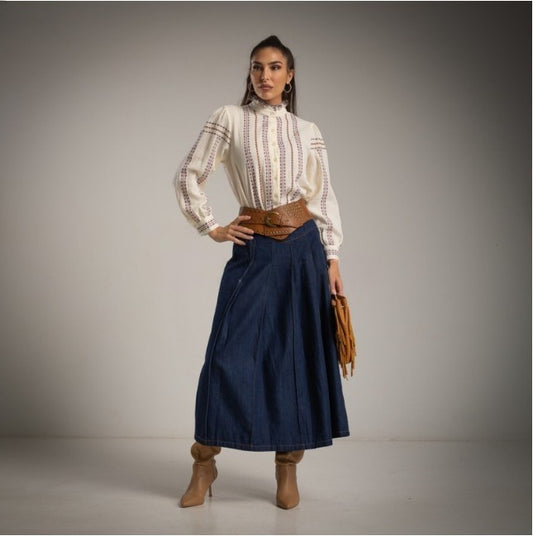 Falda Vaquera azul oscuro larga