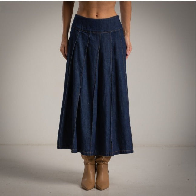 Falda Vaquera azul oscuro larga con tablas