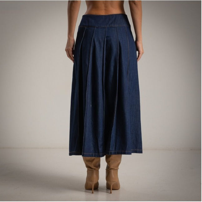 Falda Vaquera azul oscuro larga con tablas