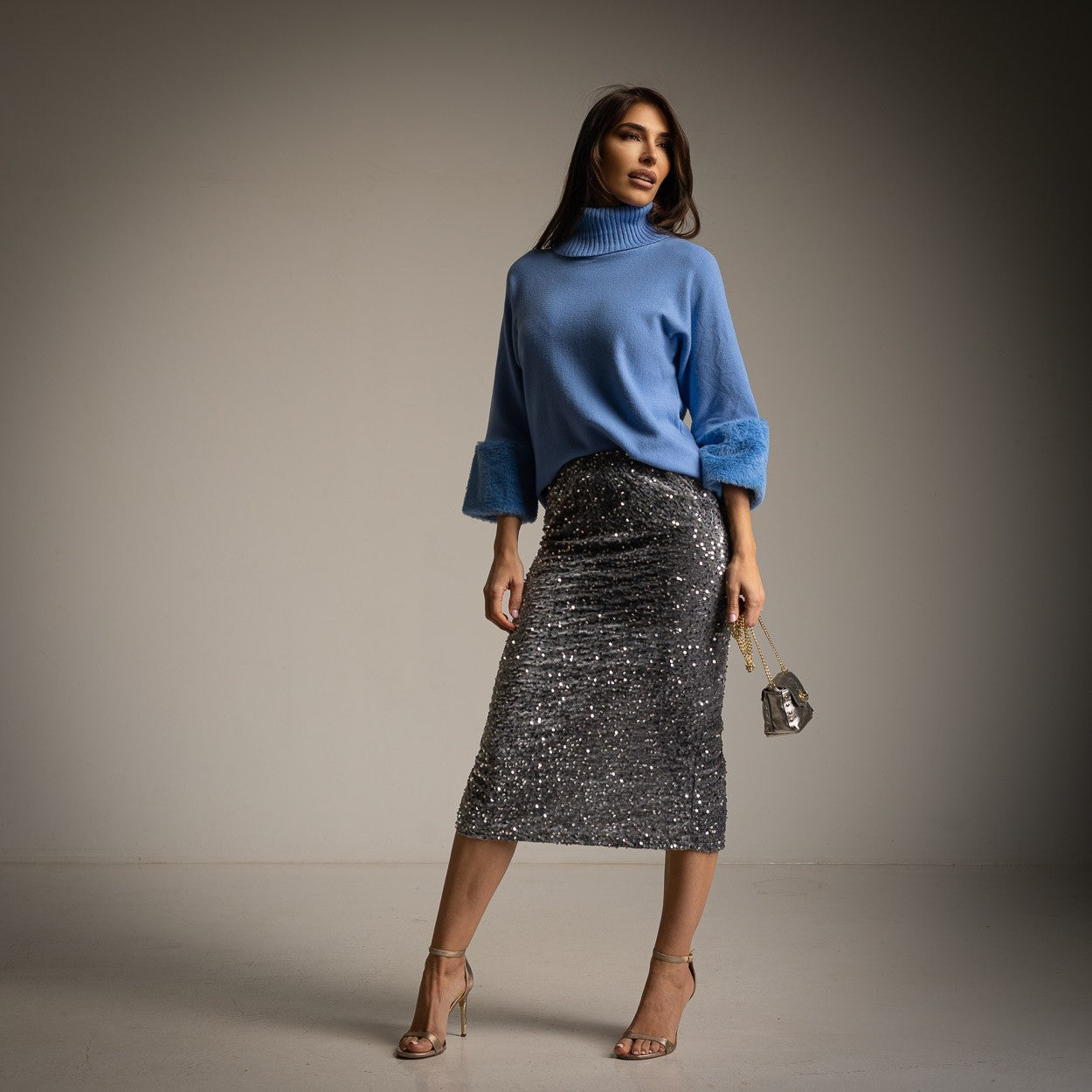 Falda de Lentejuelas Plata hris Botti Shop