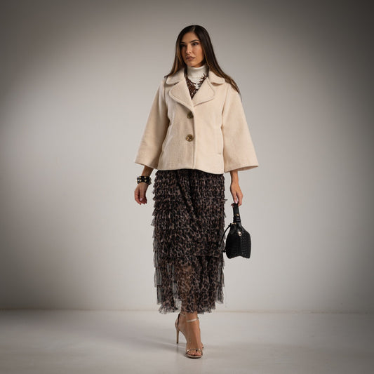 Falda de Tul con volantes estampado animal print taupe