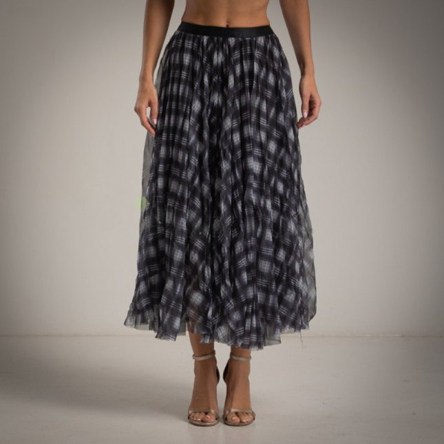 Falda de tul cuadros tartan negra
