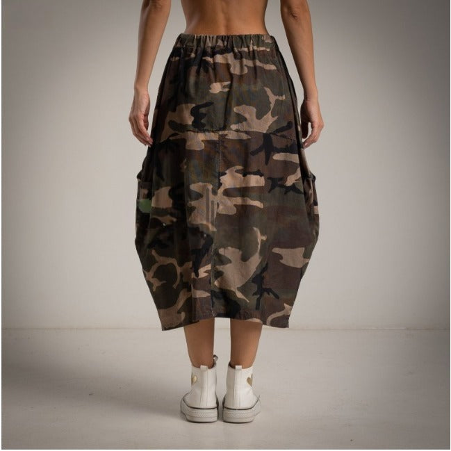 Falda globo de algodon camuflaje caqui