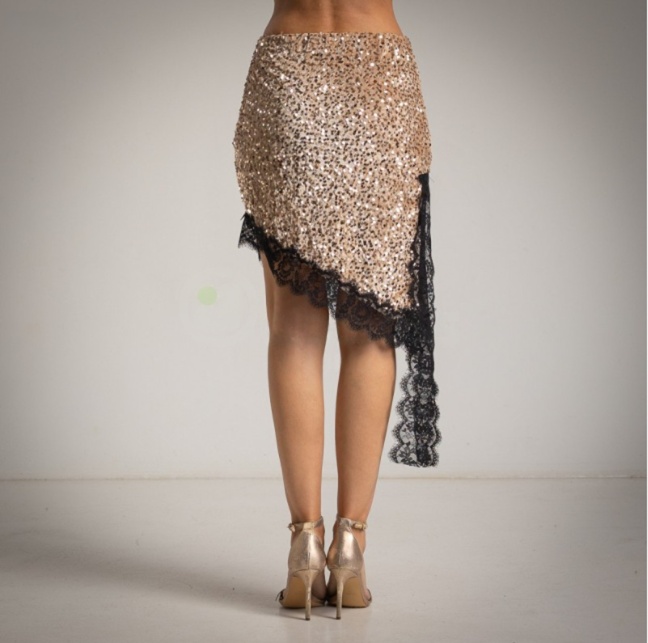 Falda lencera asimtrica de lentejuelas oro Moda50