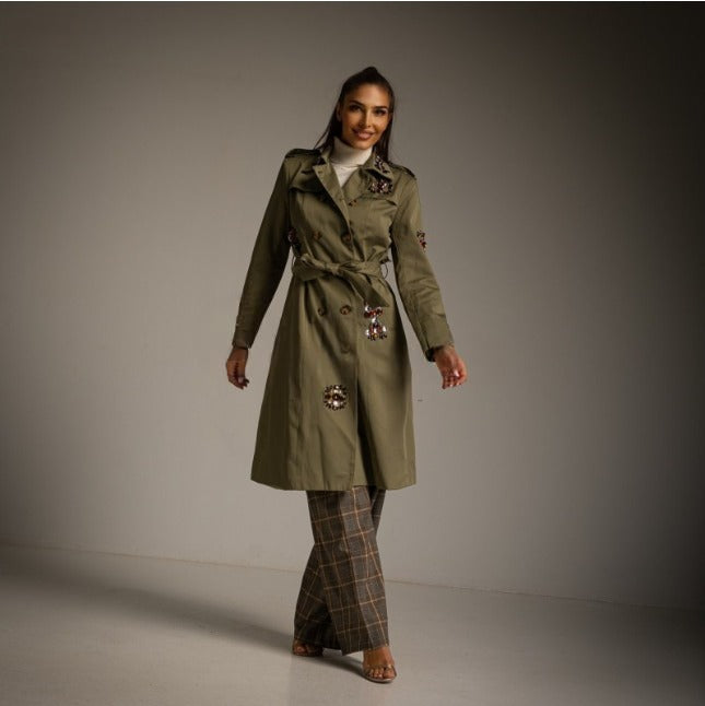 Gabardina Caqui con pedrería