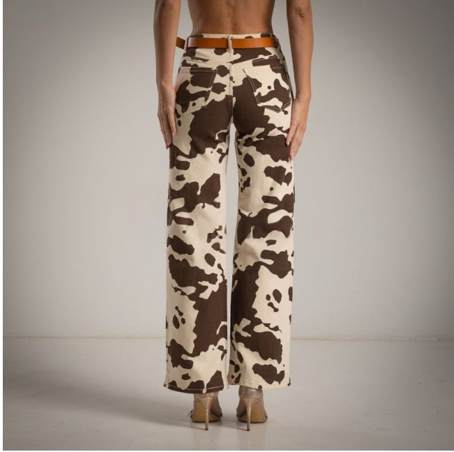 Jeans estampado Vaca blancos y marrones Moda50