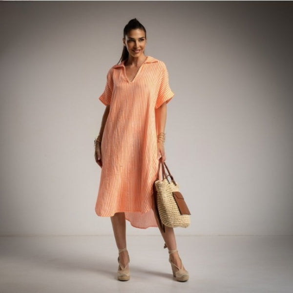 Kaftan a rayas naranja fluor y blancas