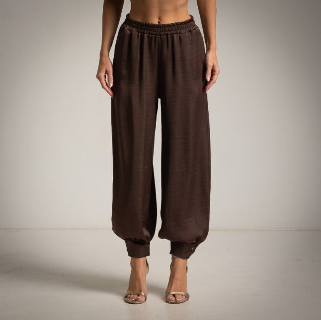Pantalon aladin satinado marron chocolate
