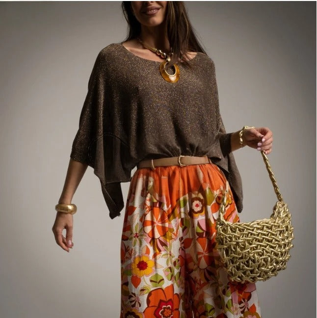 Sweater Capa Teja Marron Chocolate Lurex