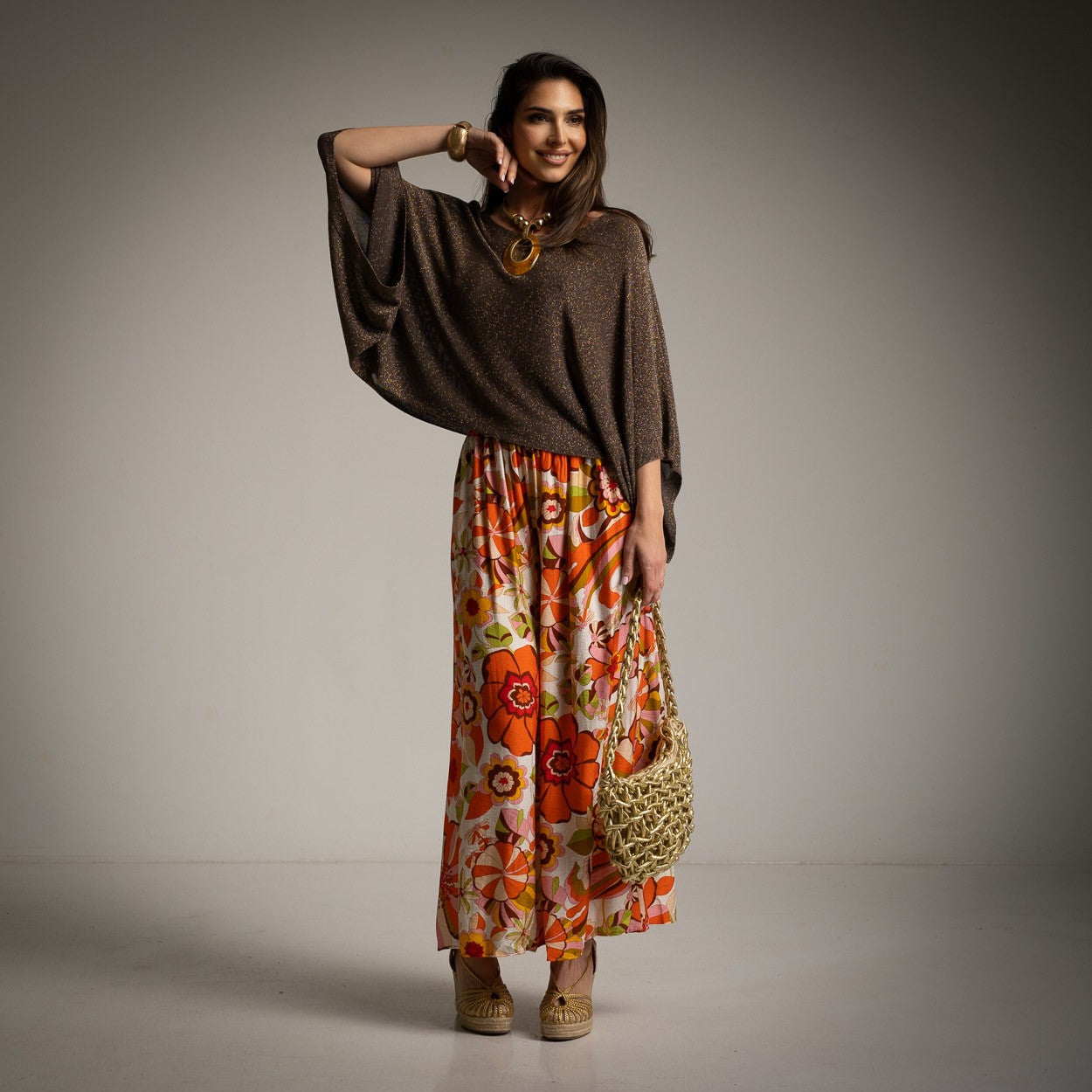 Sweater Capa Teja Marron Chocolate Lurex