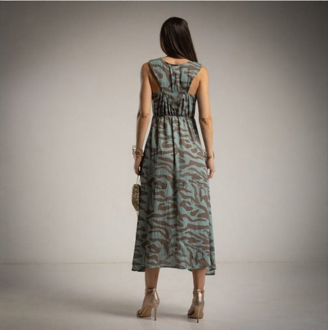 Vestido Animal Print Azul Moda50