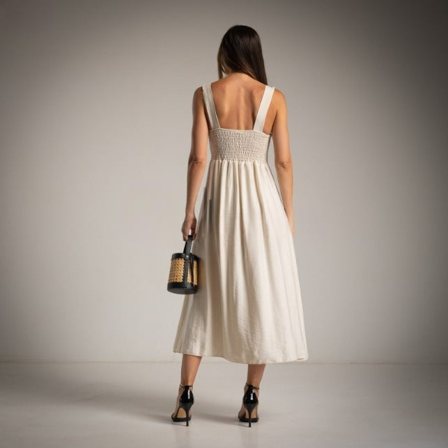 Vestido Blanco de Viscosa con Vivos en negro