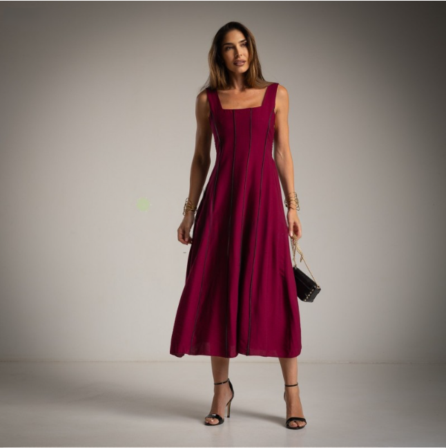 Vestido Burgundy de Viscosa con Vivos