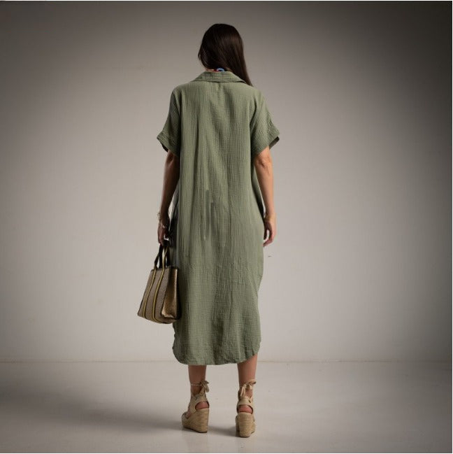 Vestido Camisero Kaftan Kaki Moda50