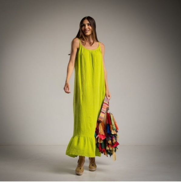Vestido LArgo de Algodon para playa en color lima