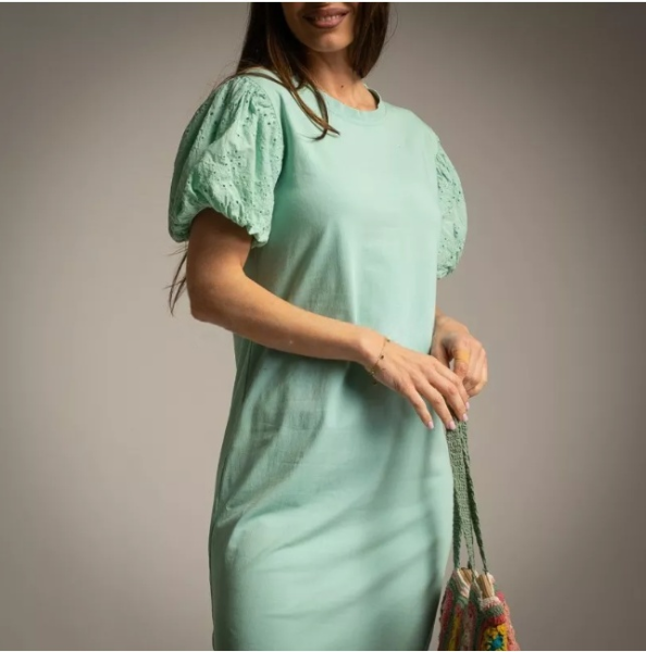 Vestido Manga Batista de algodon color menta Moda50
