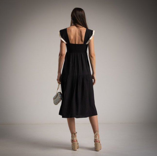 Vestido Negro cuerpo Corse con vivos en contraste Moda50