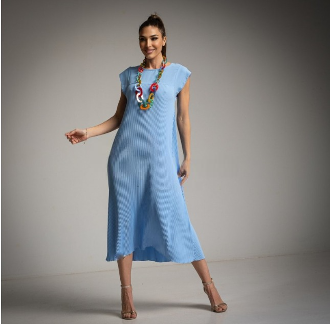 Vestido Plisado Azul Cielo Chris Botti Shop