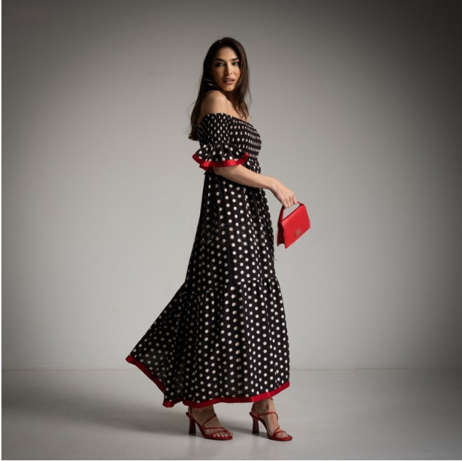 Vestido Ranchera de Lunares Negro ZARA