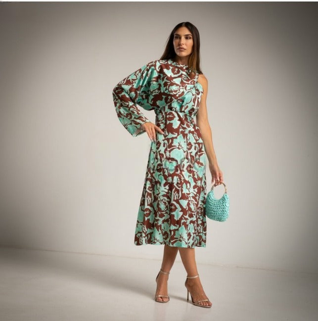 Vestido con manga asimétrica de quita y pon menta