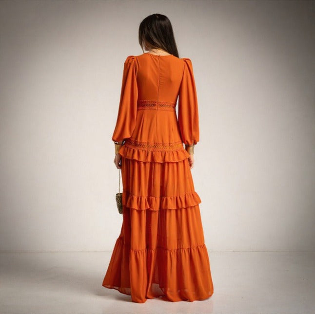 Vestido de Fiesta largo en gasa en caldera