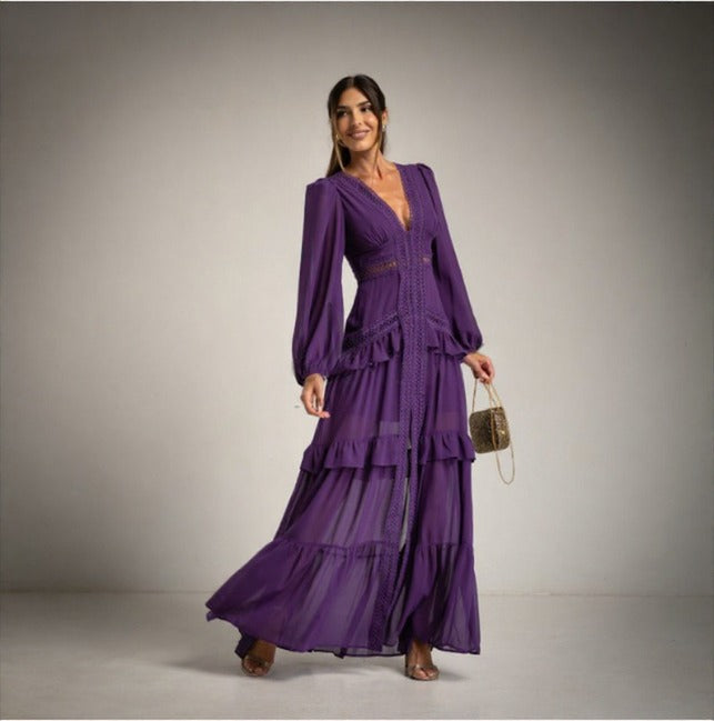 Vestido de Fiesta largo en gasa morada
