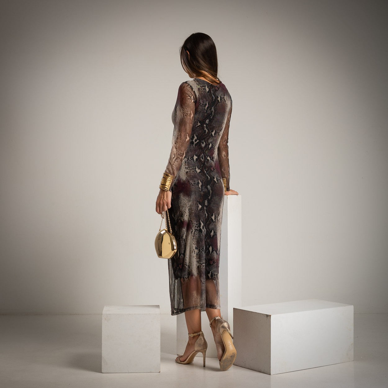 Vestido de Tul Animal Print Borgoña