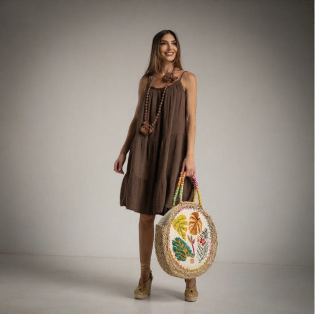 Vestido de algodón corto marron chocolate