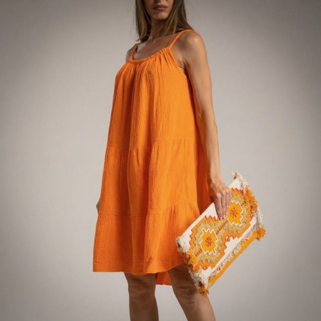Vestido de algodón corto naranja