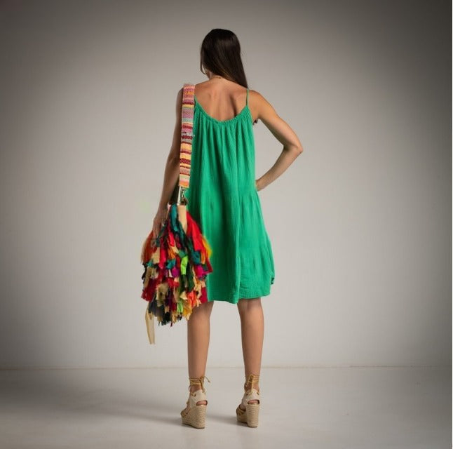 Vestido de algodon corto azul verde Moda50