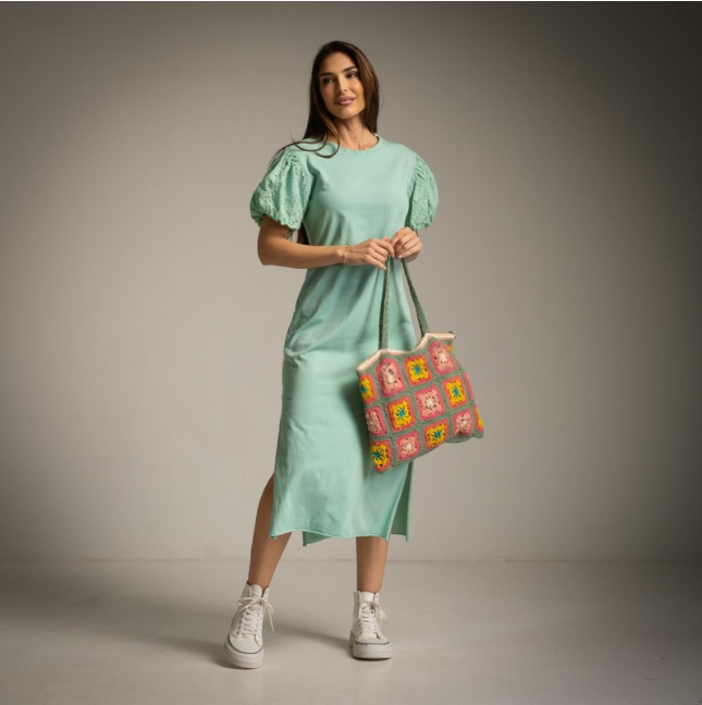 Vestido de algodon manga batista menta Moda50