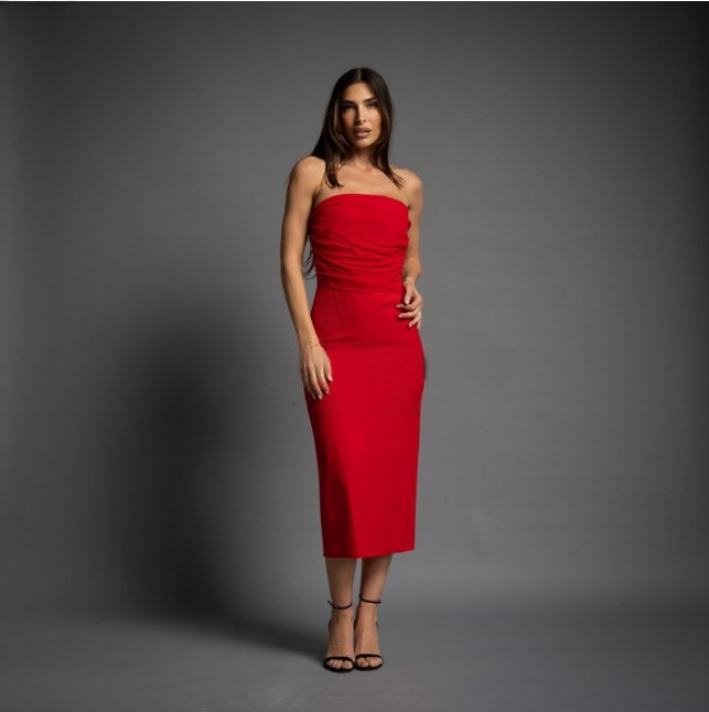 Vestido de fiesta rojo palabra de honor