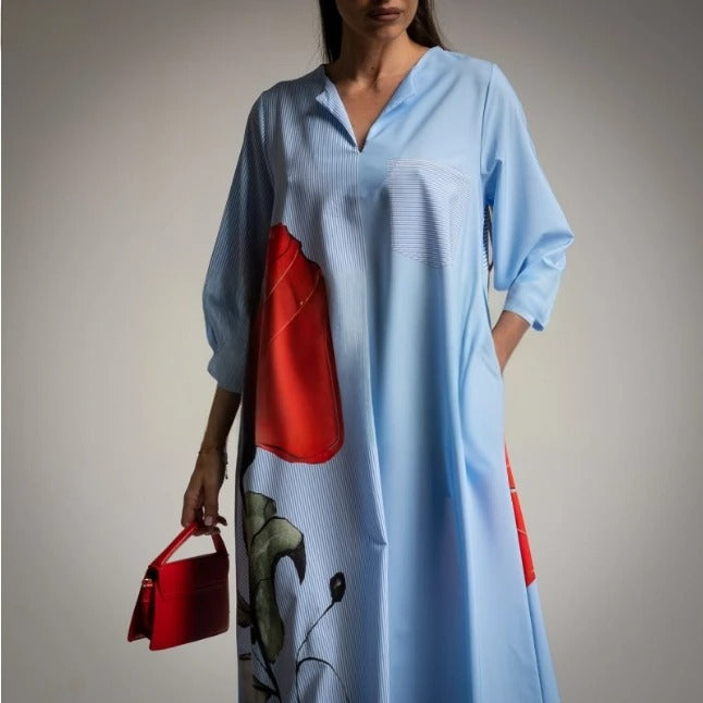 Vestido holgado azul estampado amapola Hecho en Italia Carlota and Co