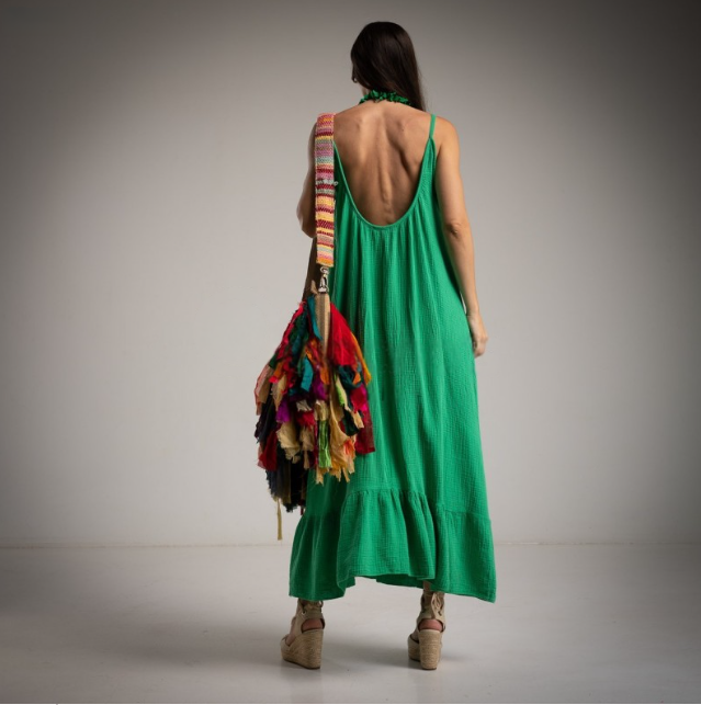 Vestido playero verde de Tirantes largo de algodon